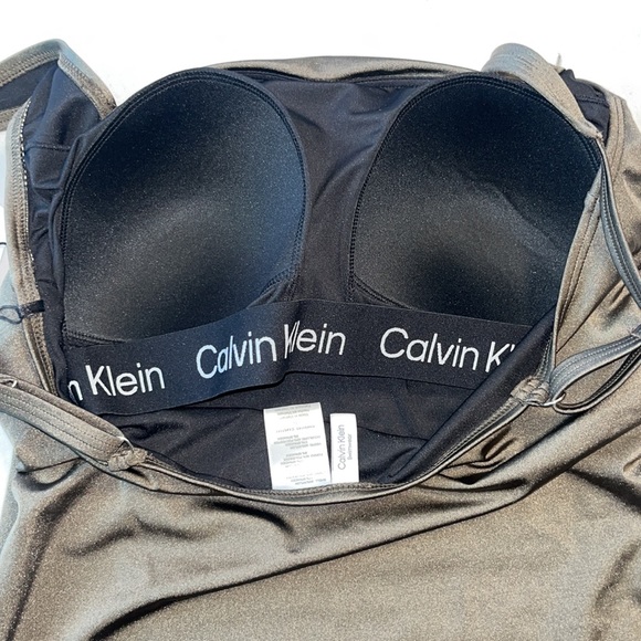 Calvin Klein Pleated One Piece Swimsuit, Bronze, 16 - Picture 6 of 10